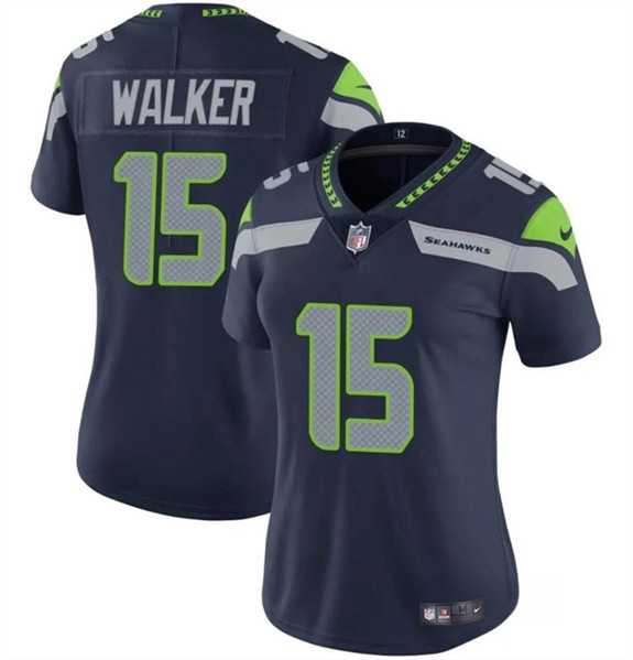 Womens Seattle Seahawks #15 P.J. Walker Navy Vapor Limited Football Stitched Jersey(Run Small) Dzhi